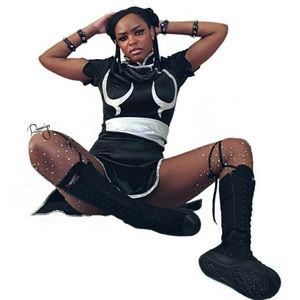 Black Chun-Li Inspired 4-Piece Qipao Cosplay Costume